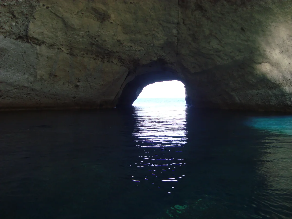 Sykia sea cave in Milos, reached only by boat